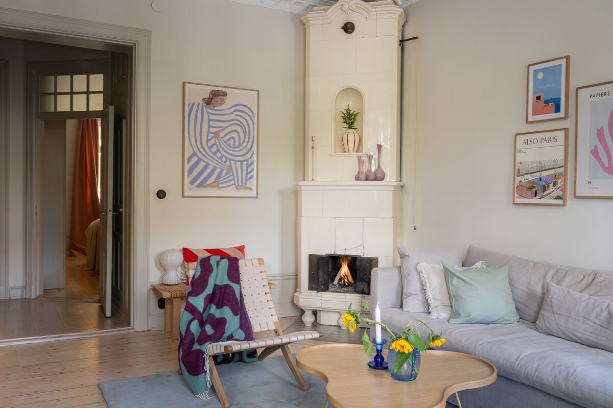 A Renovated Turn-of-the-Century Apartment with Two Bedrooms 3 living room with fireplace