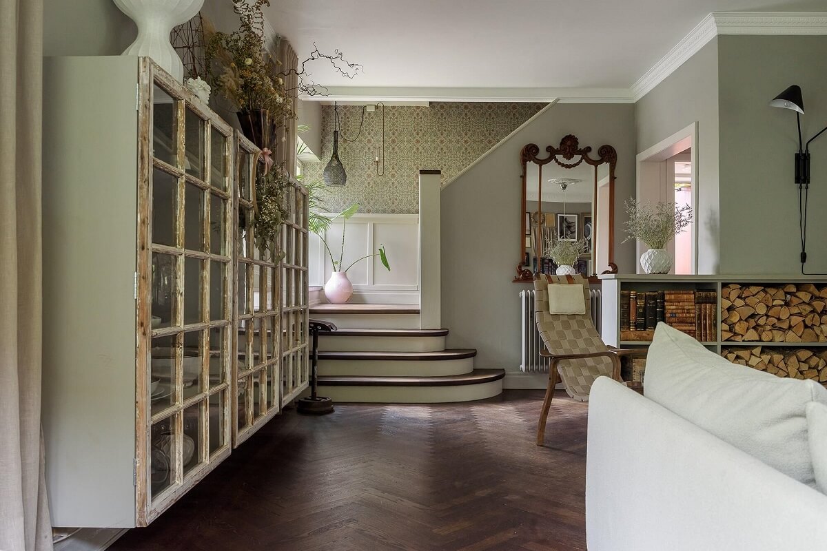 A Beautiful Family Home in a Grand 1930s Villa in Sweden 12 living room with floating cabinets