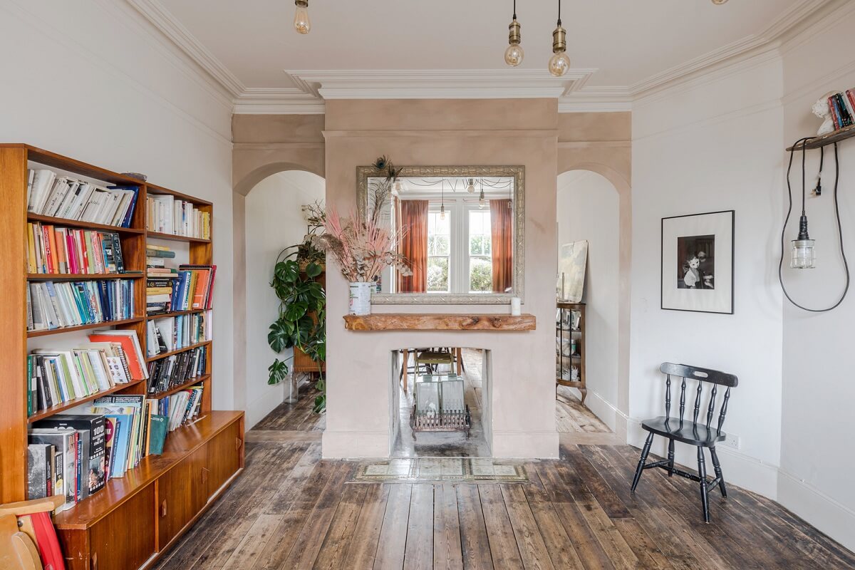 Pared-Back Interiors in a Late Victorian House 4 living space with wooden floor