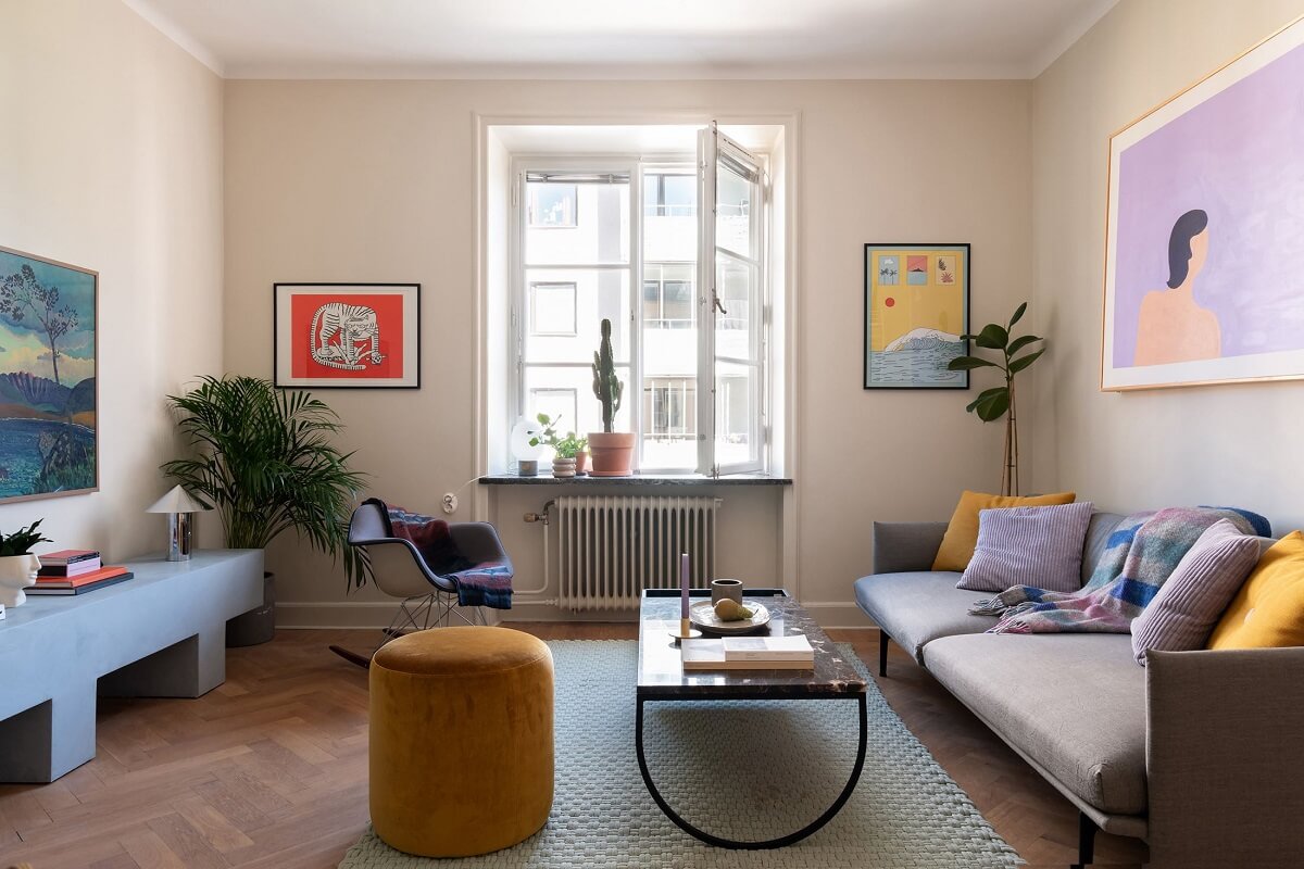A Renovated Stockholm Apartment with Subtle Color Details 2 modern living room with color accents