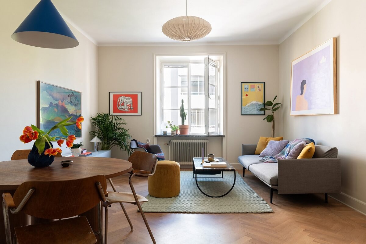 modern living room with round table