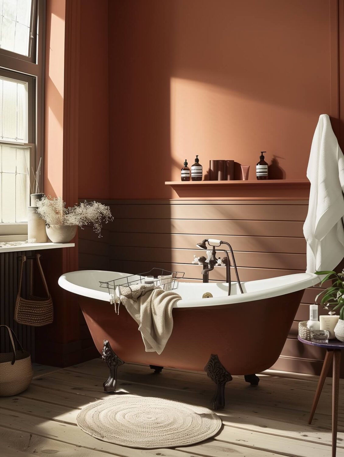 Boost Your Home's Value by Thousands with This Simple Paint Trick! 17 modern terracotta brown bathroom with bath nordroom