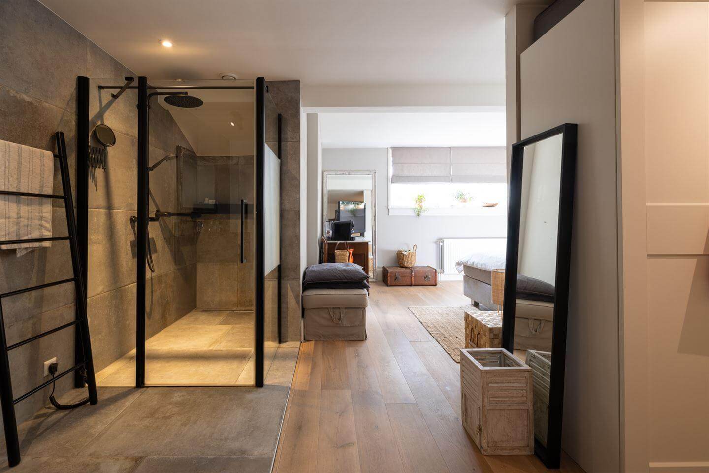 A Modern Duplex Apartment in The Netherlands 12 open plan bedroom bathroom
