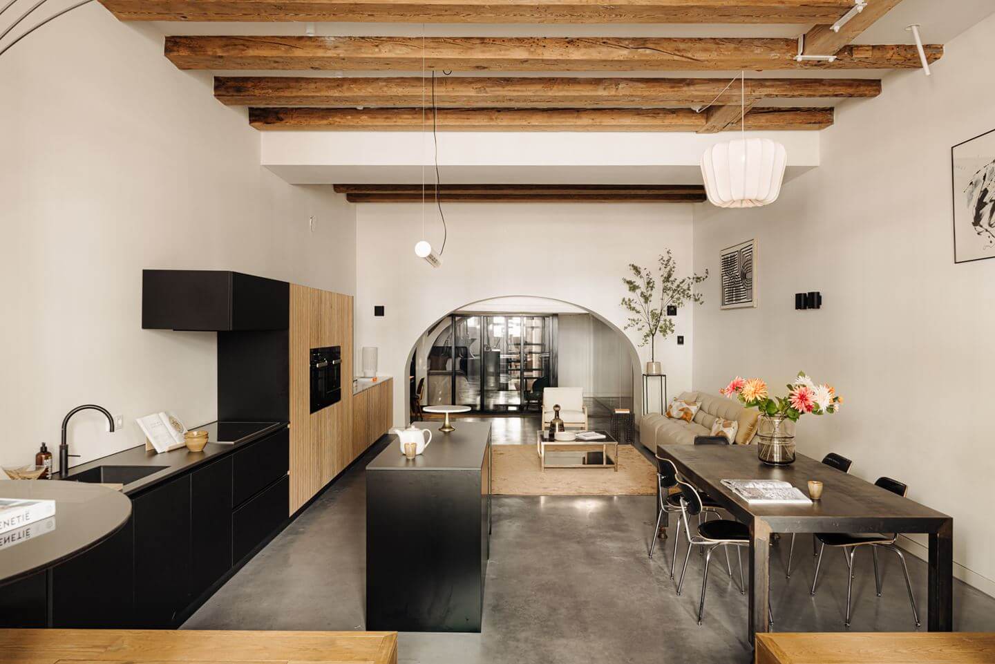 A Modern Apartment in an 18th Century Amsterdam Canal House 9 open plan kitchen living room