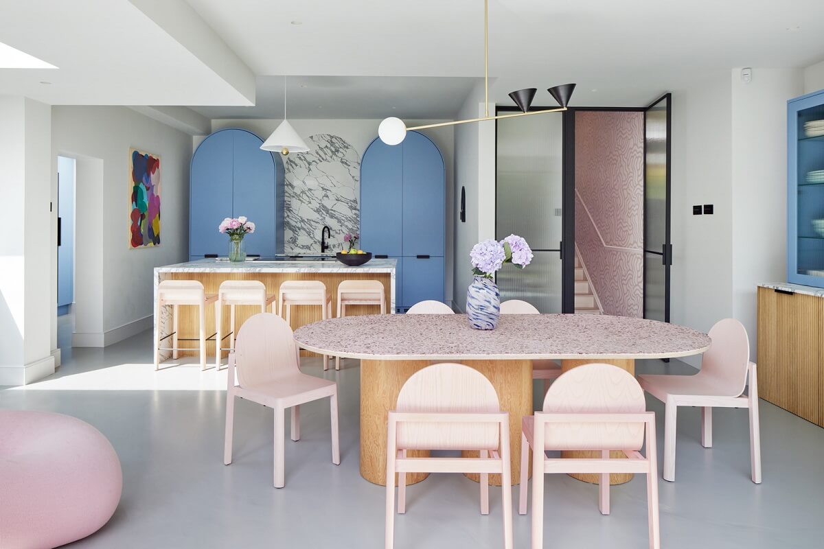 A London Family Home Decorated in Pastel Colors 8 open plan kitchen living space pastel colors nordroom