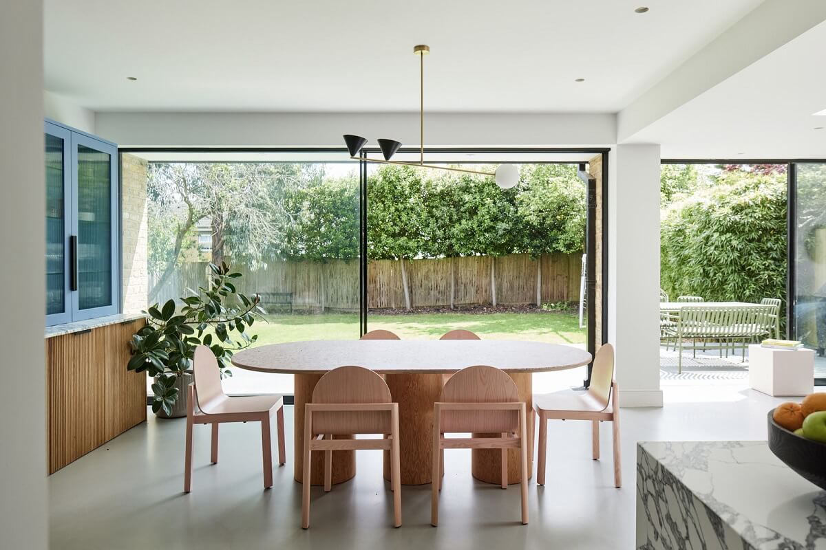 A London Family Home Decorated in Pastel Colors 7 open plan living space