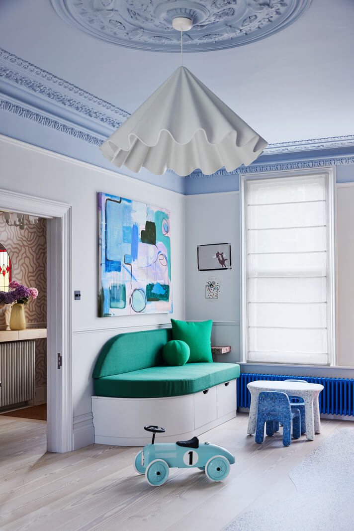 A London Family Home Decorated in Pastel Colors 16 pastel blue ceiling childrens playroom nordroom