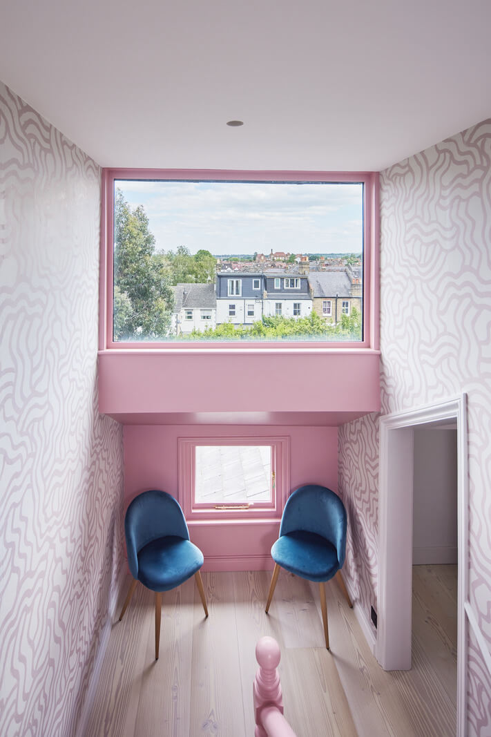 A London Family Home Decorated in Pastel Colors 18 pastel pink staircase