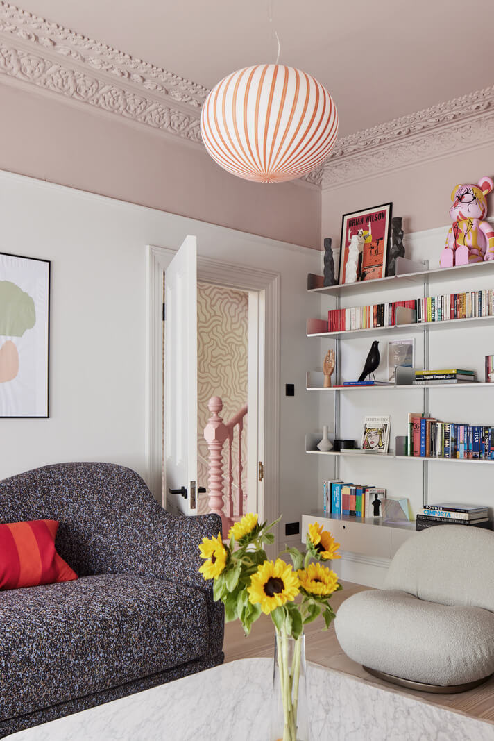 A London Family Home Decorated in Pastel Colors 2 pink ceiling living room