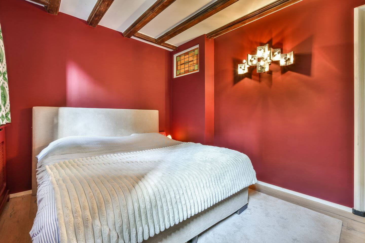 Cozy Country Style in an Amsterdam Family Townhouse 12 red bedroom ceiling beams