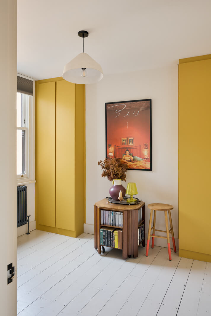 Douglas Fir and Natural Materials in a London Home 20 room with yellow built in wardrobes