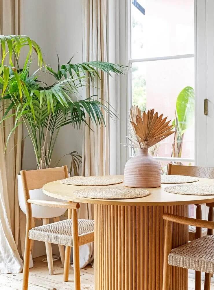 Playful Materials, Textures, and Colors in a London Home 11 round scandinavian style dining table
