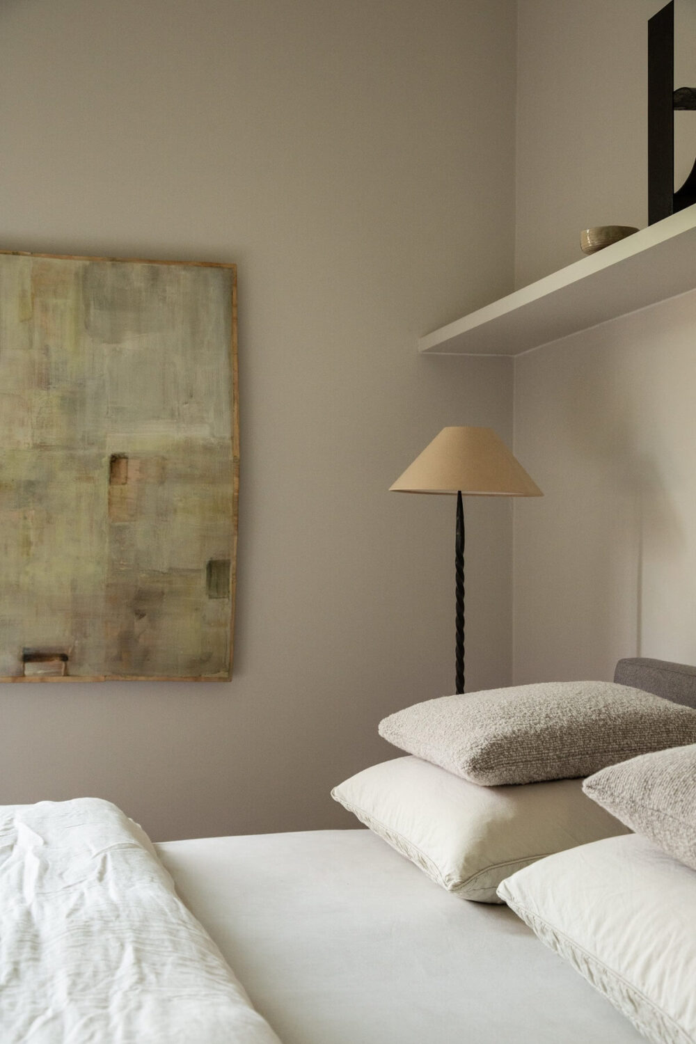 Historic Character and Timeless Elegant Interiors in a Restored Belgian Villa 22 serene minimalistic bedroom with shelf