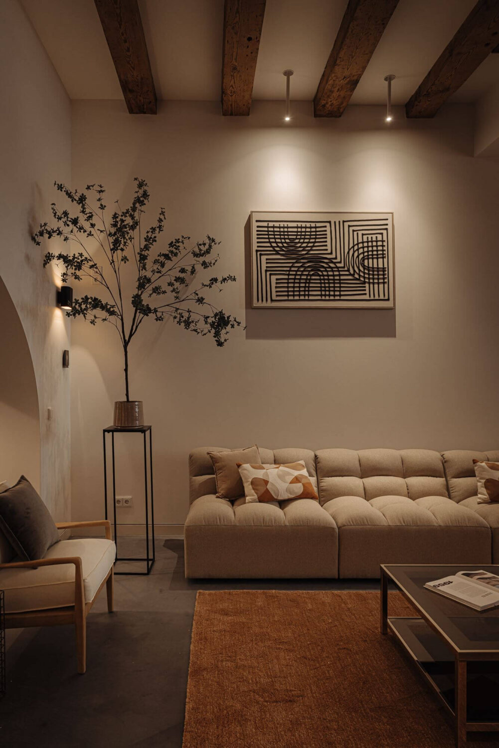 A Modern Apartment in an 18th Century Amsterdam Canal House 7 sitting room at night