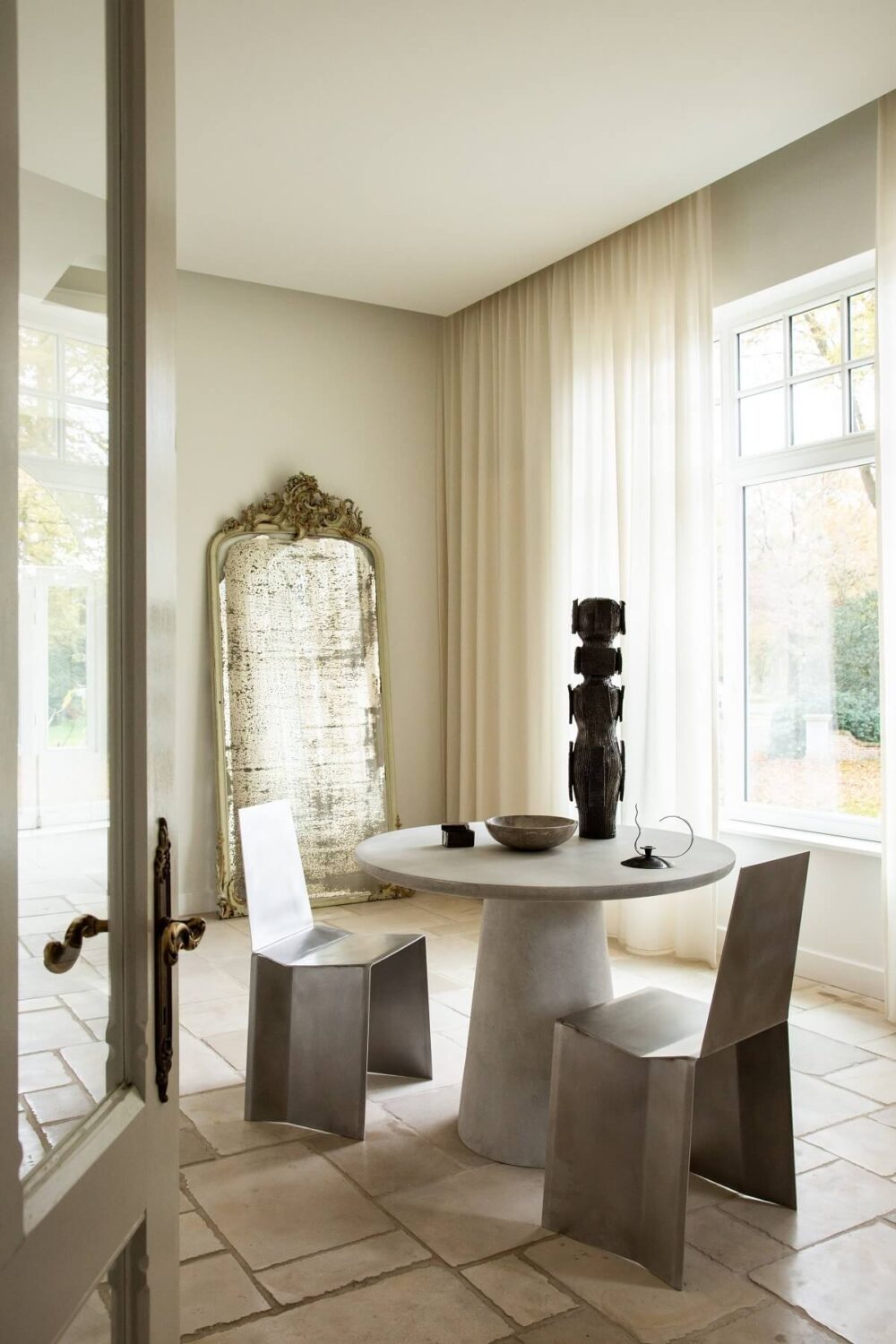 Historic Character and Timeless Elegant Interiors in a Restored Belgian Villa 11 small dining room floor mirror