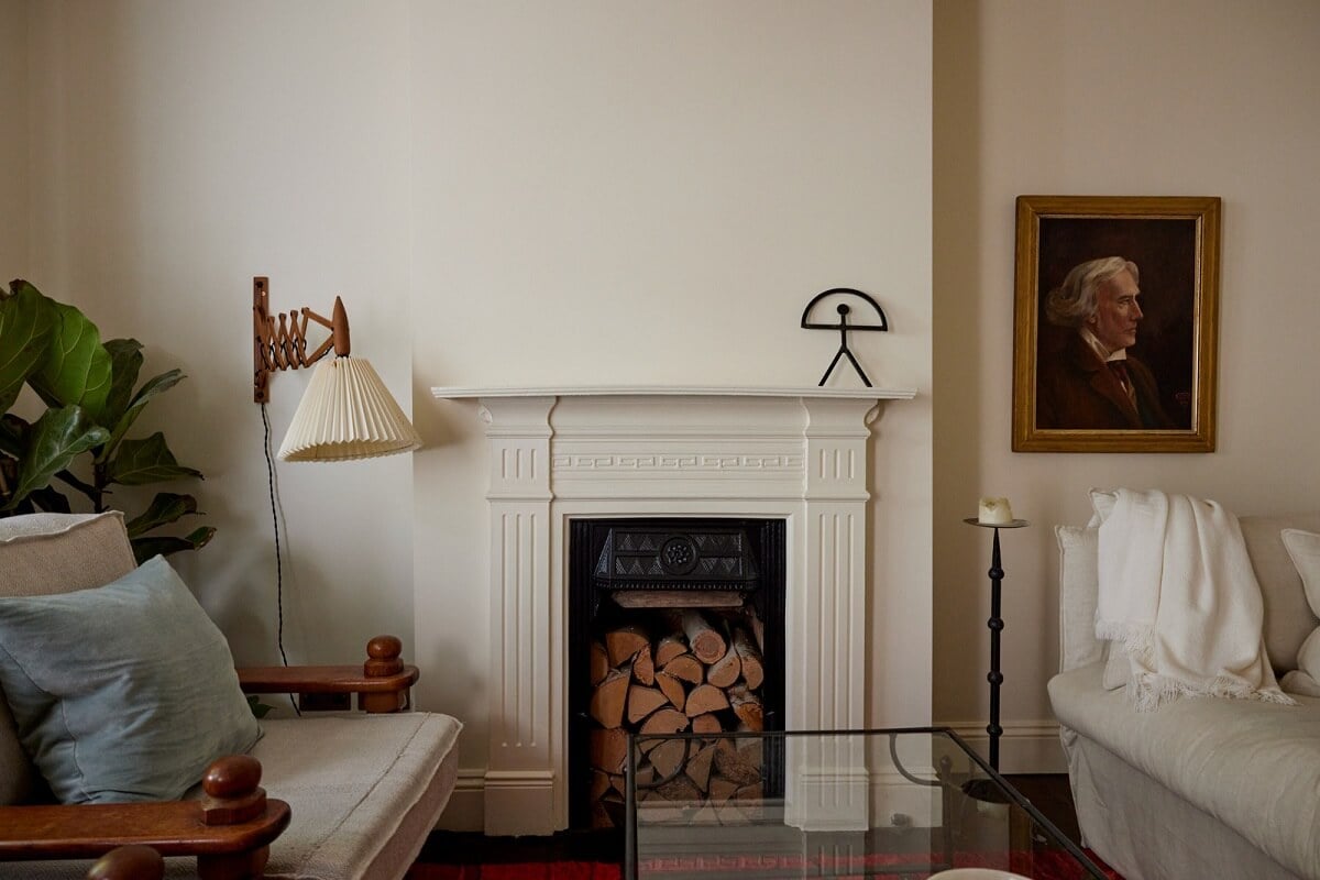 A Charming London House with an Ochre Yellow Bedroom 2 small white living room with fireplace