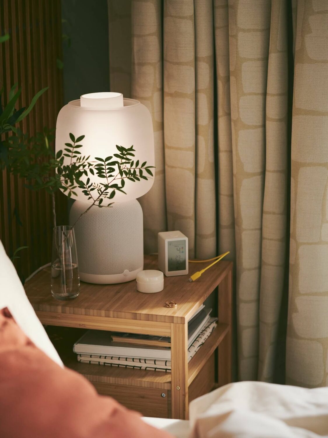 A Sage Green IKEA Bedroom with A Walk-In Closet 5 symfonisk lamp speaker