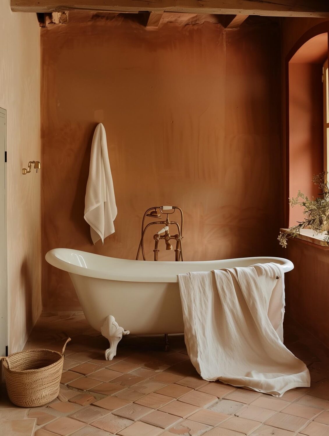 Boost Your Home's Value by Thousands with This Simple Paint Trick! 18 terracotta brown bathroom with clawfoot bath nordroom