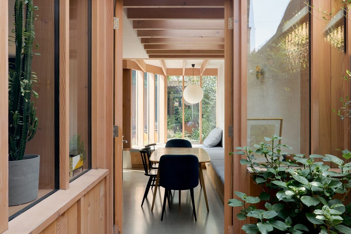 Douglas Fir and Natural Materials in a London Home 8 view into kitchen extension