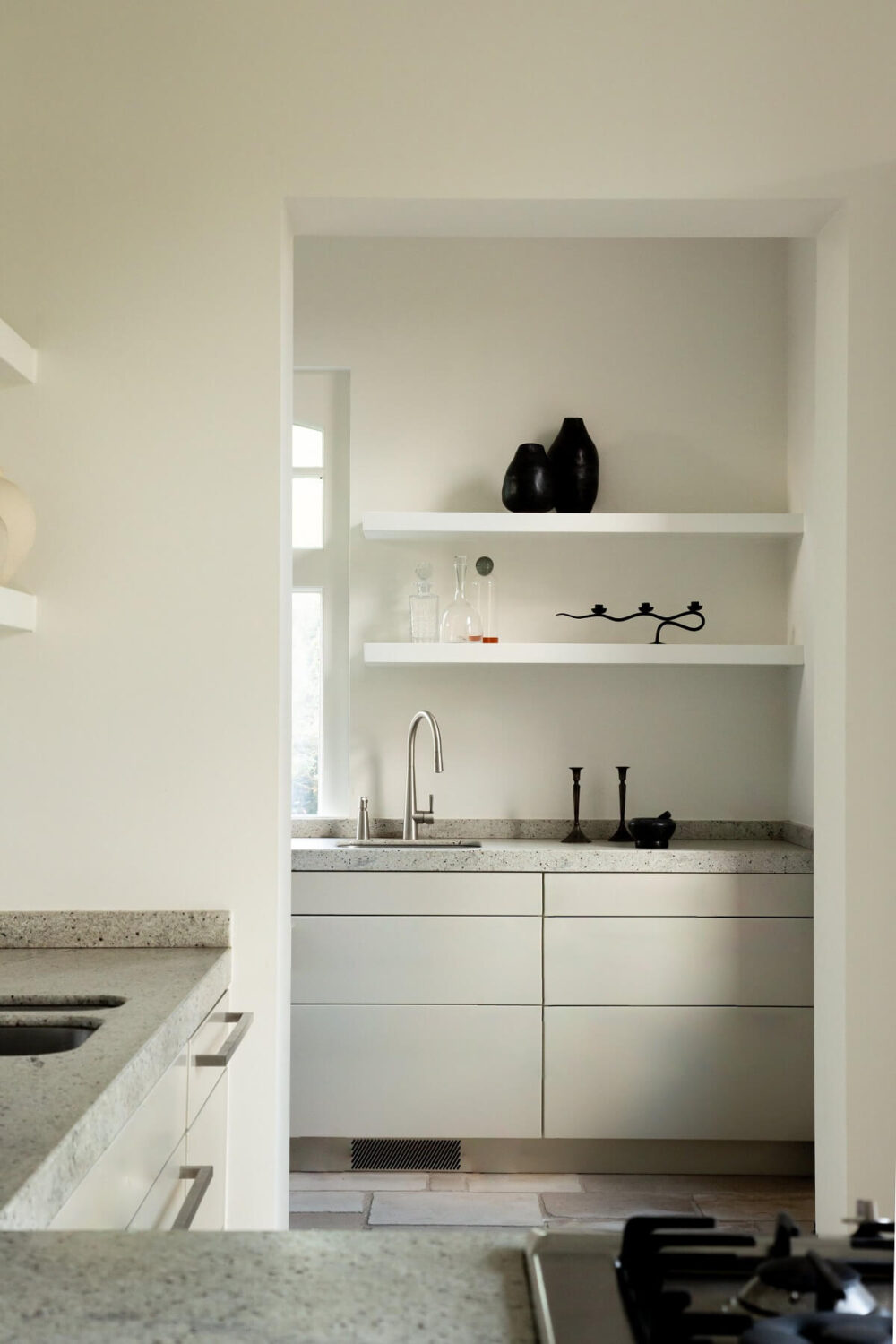 Historic Character and Timeless Elegant Interiors in a Restored Belgian Villa 10 white kitchen cabinet shelves