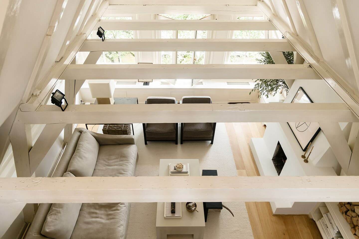 An Apartment with High Pitched Ceilings in an Amsterdam Canal House 4 whte living room from above