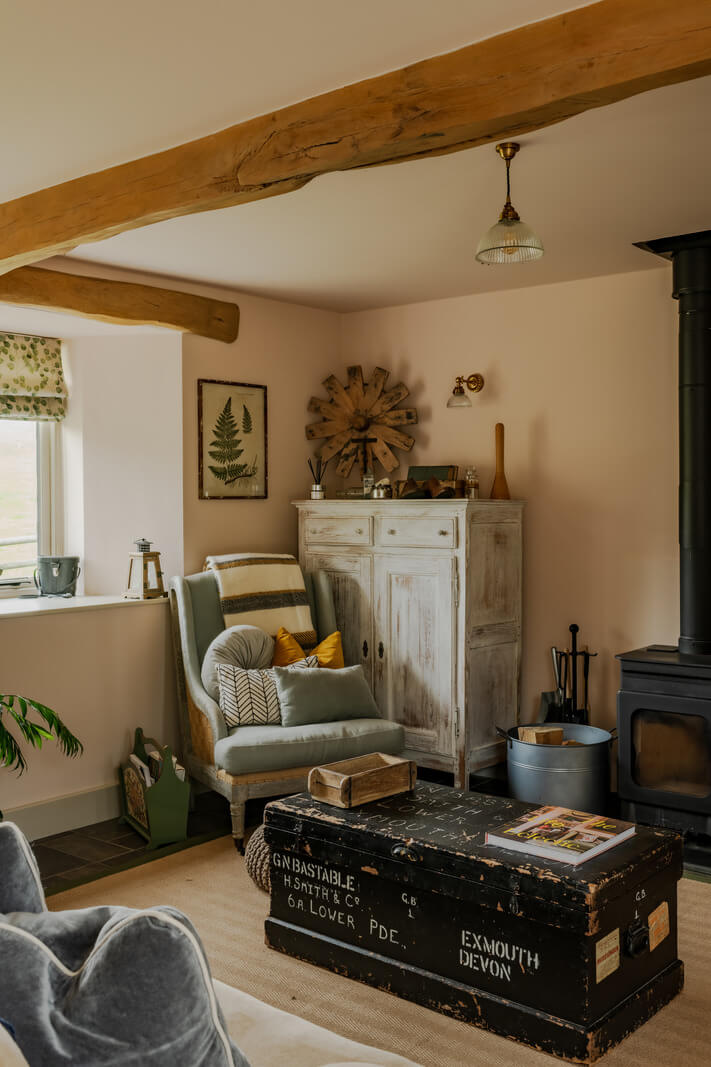Cottage-Style Interiors in an English Barn Conversion 8 wooden beam cottage style living room
