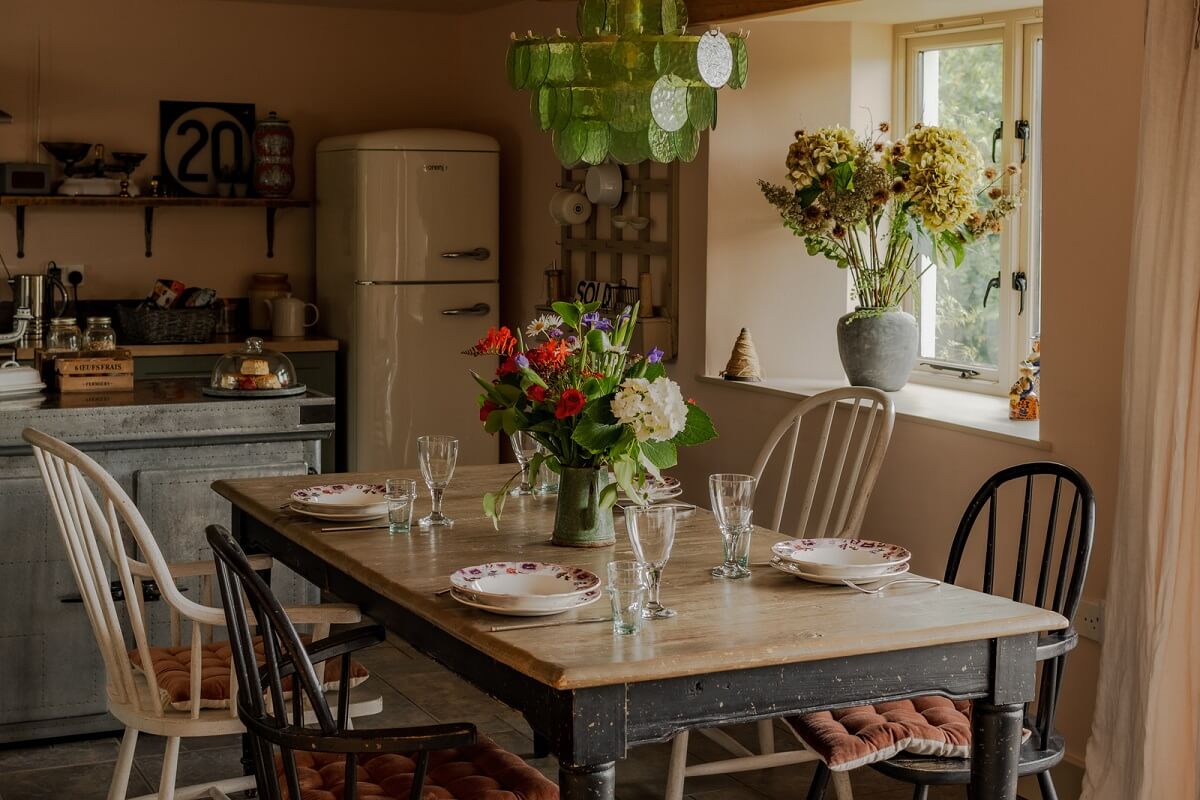 Cottage-Style Interiors in an English Barn Conversion 7 wooden kitchen table