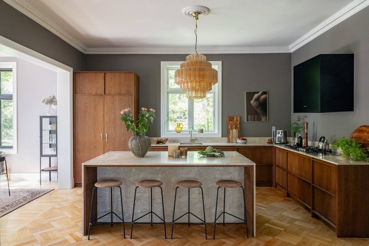 A Luxurious Early 20th Century Villa in Sweden 8 wooden kitchen with island