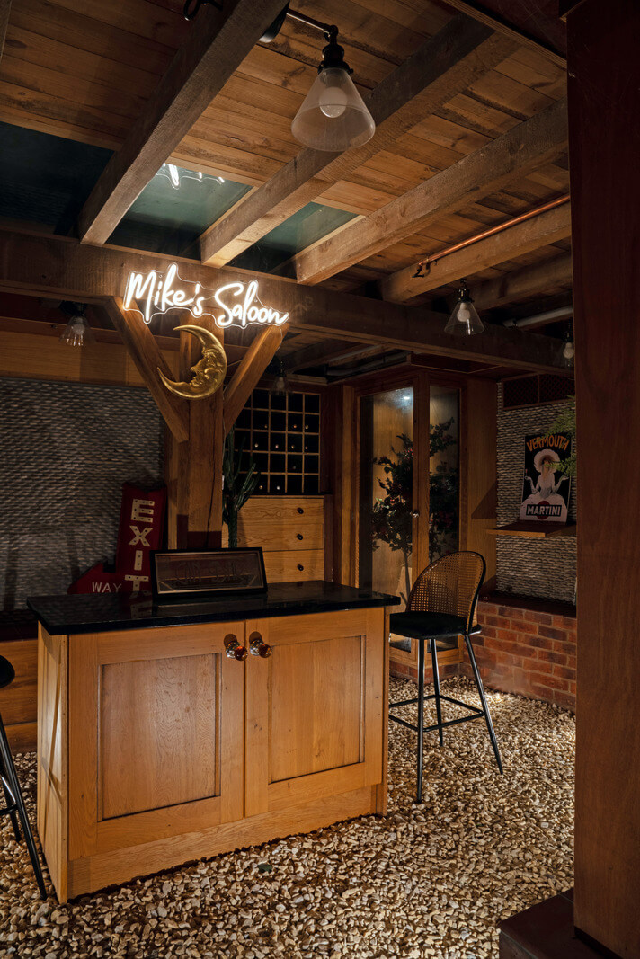 A Beautiful Edwardian House with Period Features 24 basement home bar with wooden ceiling