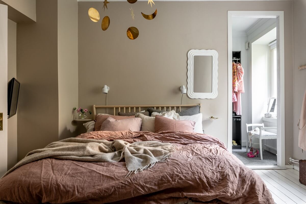 A Scandinavian Apartment with a Pale Yellow Living Room 18 bedroom gray walls