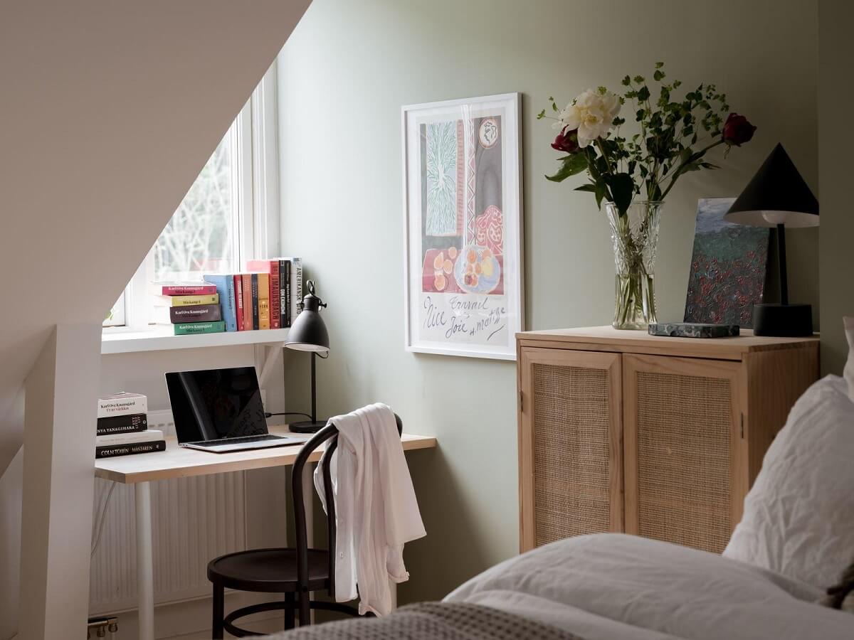 A Beautiful Renovated Maisonette Home with a Calm Color Palette 22 bedroom home office under dormer window