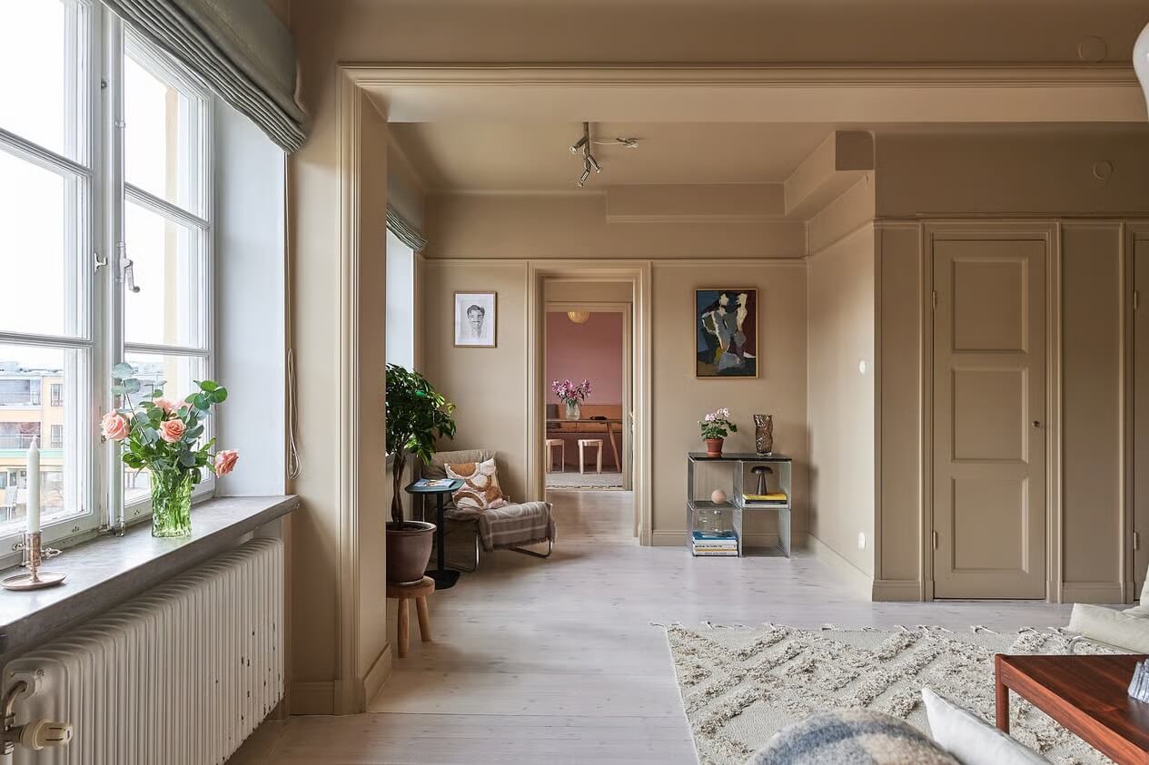 Warm Color-Drenched Rooms in a Swedish Apartment 6 beige living room