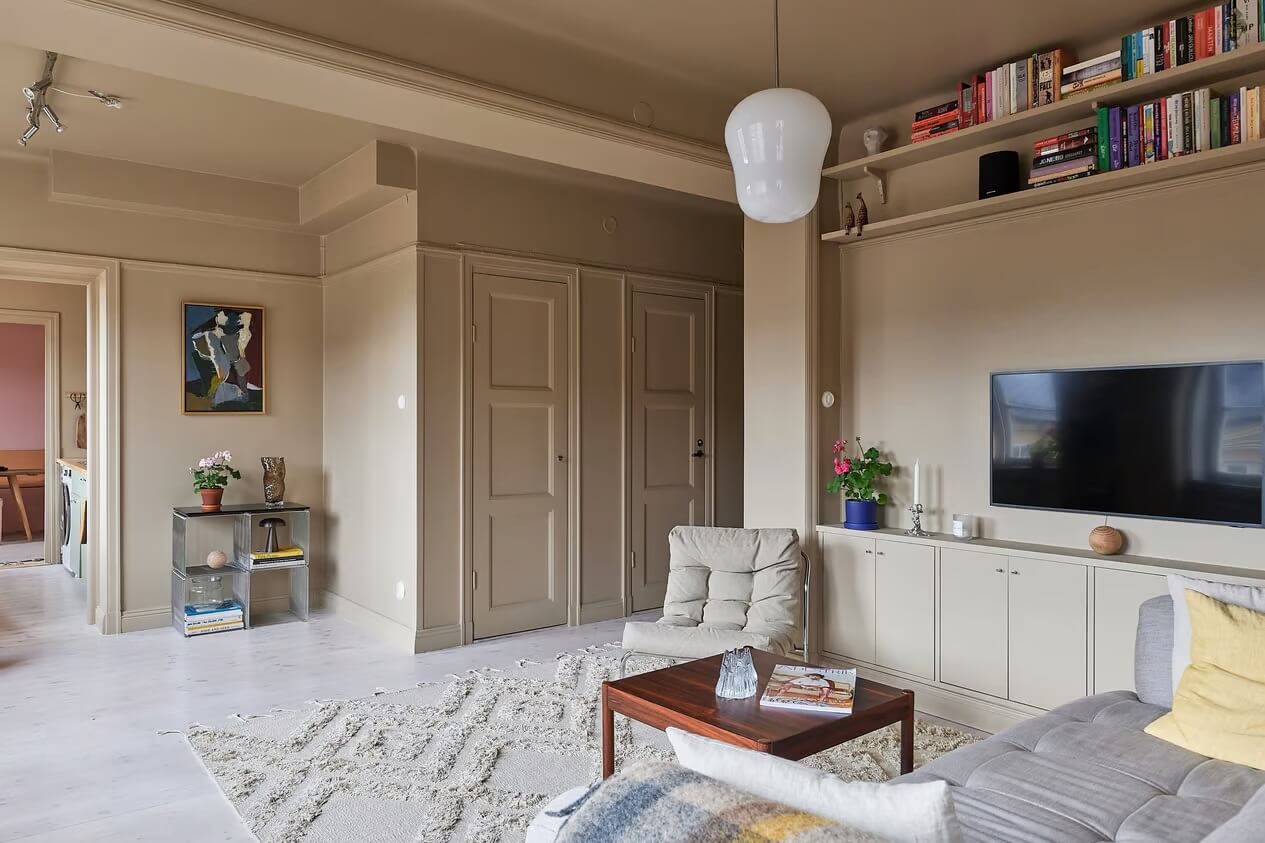 Warm Color-Drenched Rooms in a Swedish Apartment 1 beige sitting room