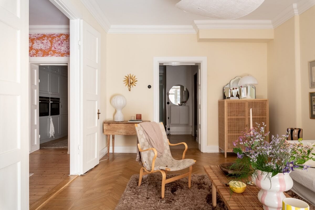 A Scandinavian Apartment with a Pale Yellow Living Room 8 beige walls living room A Scandinavian Apartment with a Pale Yellow Living Room