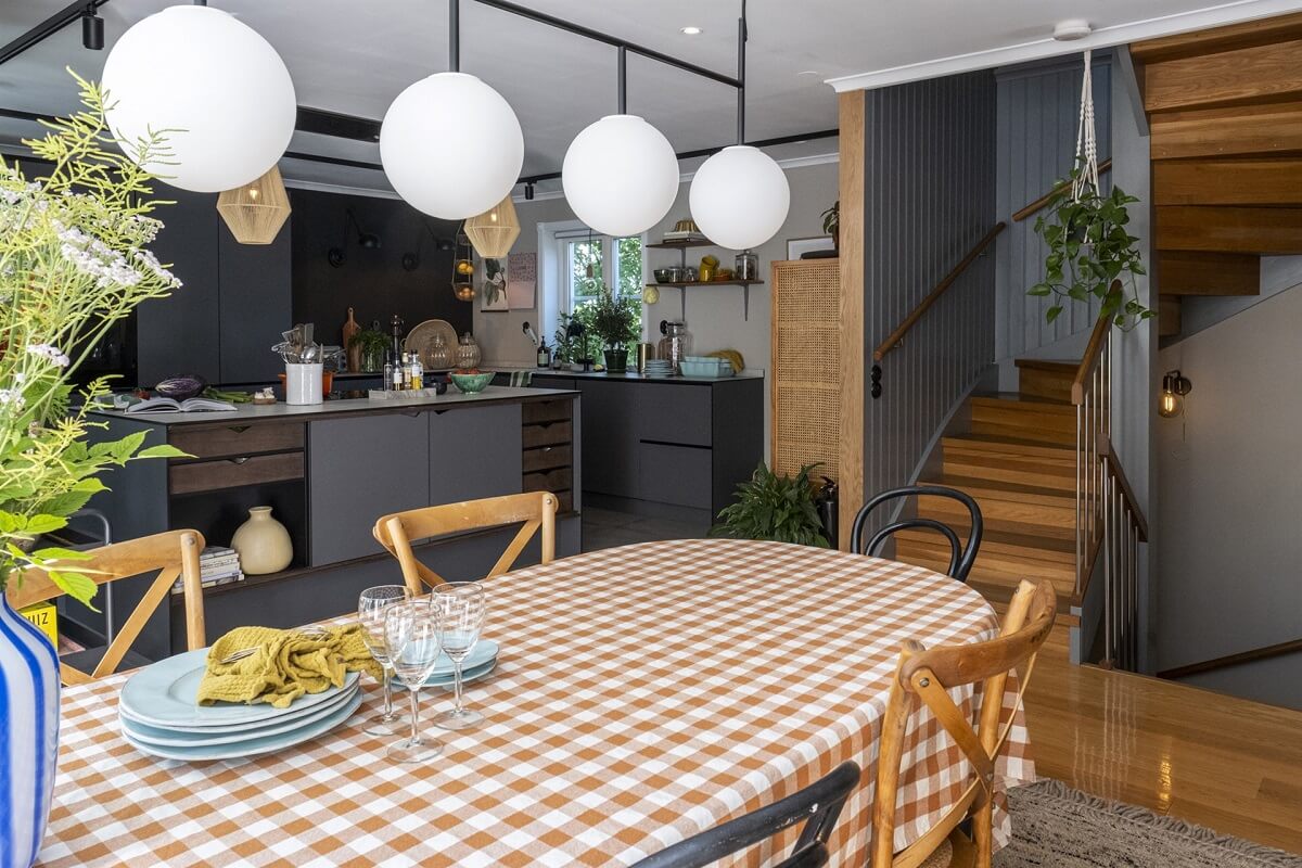 A White Swedish Villa with a Veranda and a Swimming Pool 2 checkerboard table cloth