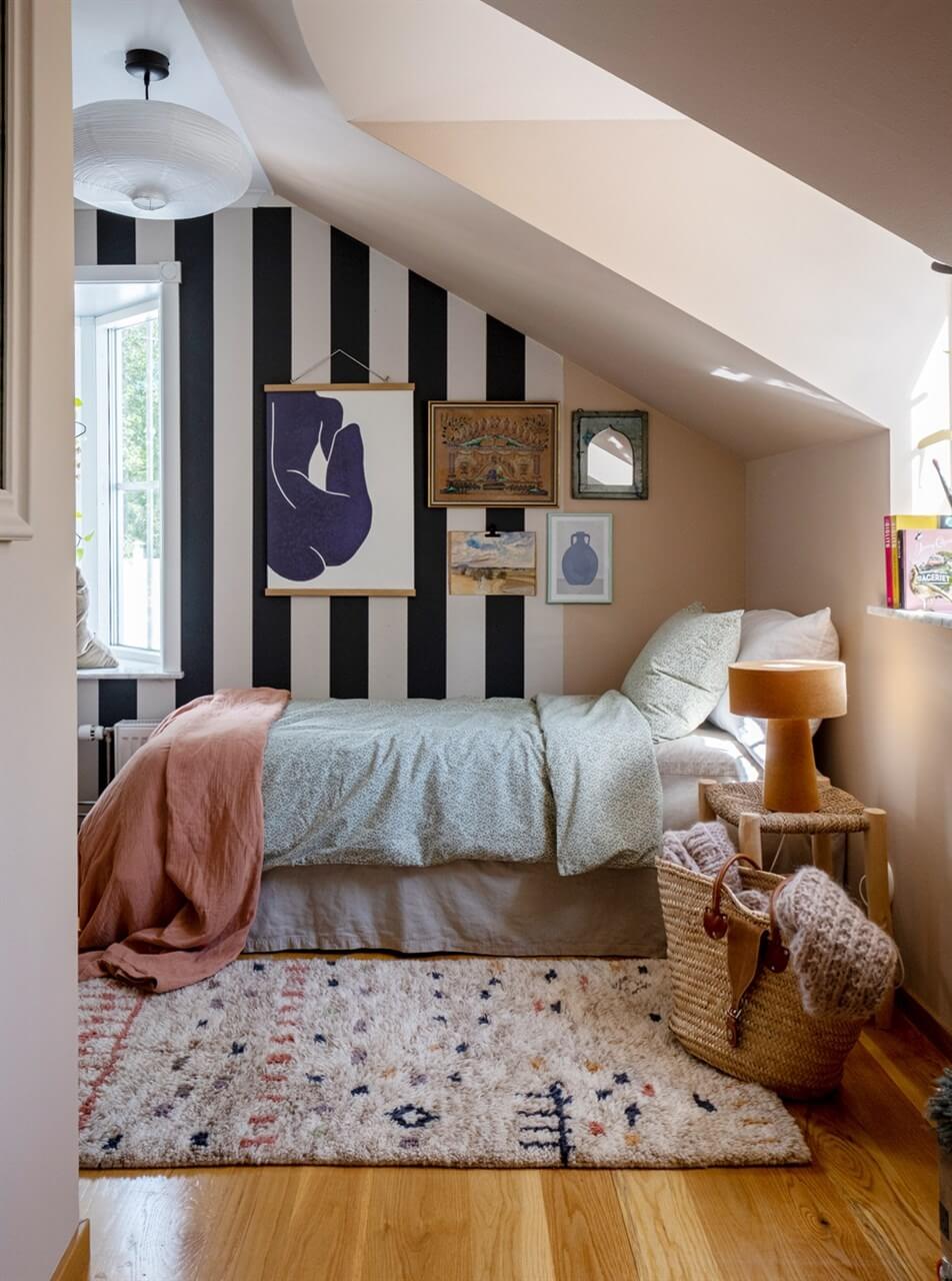 7 Simple Tricks To Make a Low Ceiling Look Taller 11 childrens bedroom with slanted ceiling and striped wallpaper nordroom