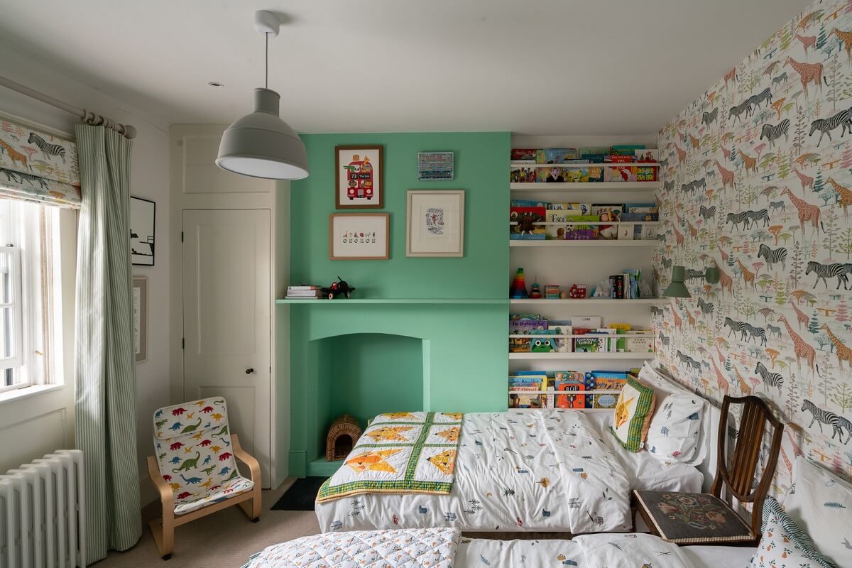 26 Children's Bedrooms Decorated with Animal Wallpaper 12 childrens bedroom with wallpaper and mint green accent wall nordroom