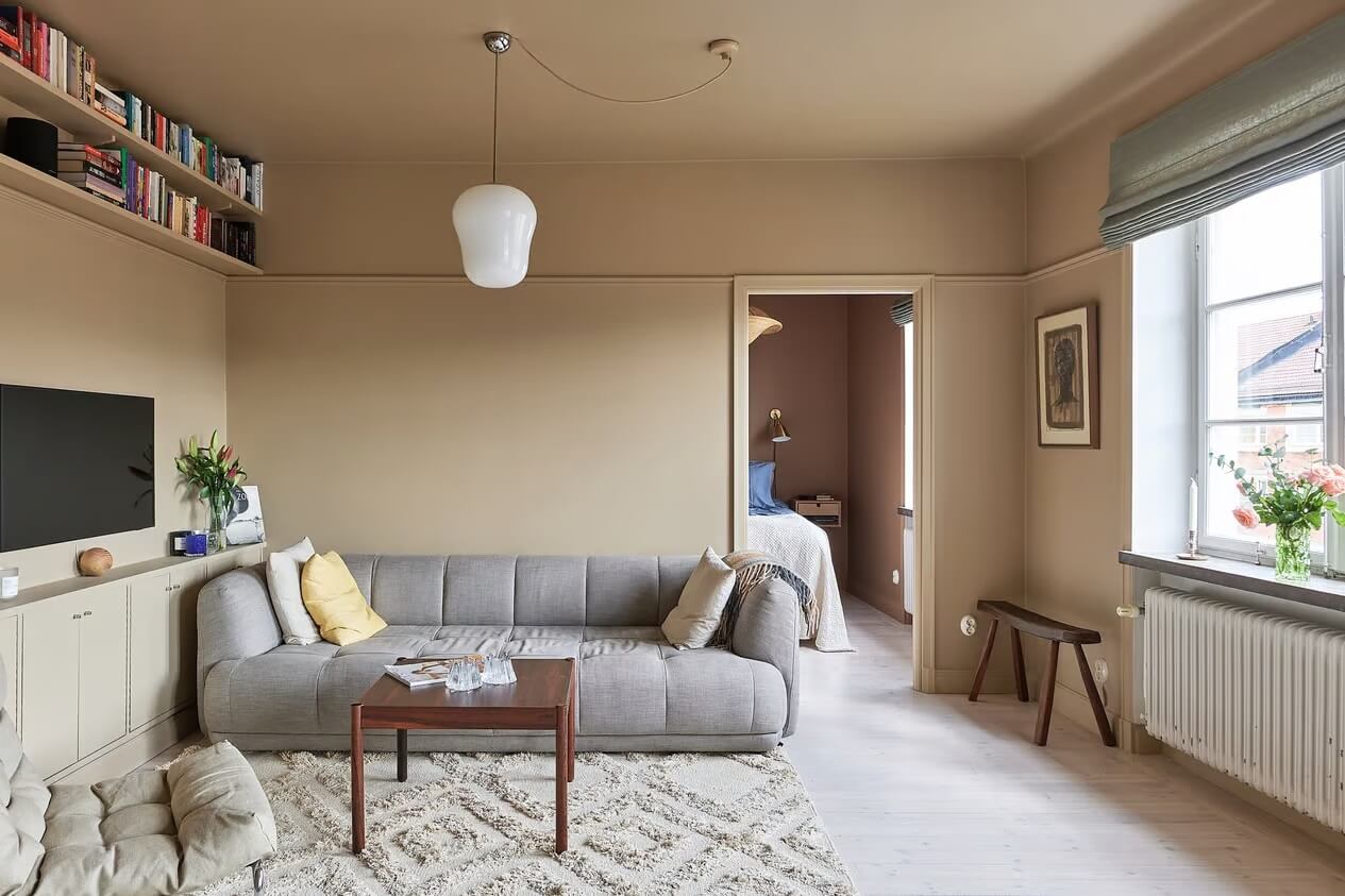 Warm Color-Drenched Rooms in a Swedish Apartment 2 color drenched beige living room