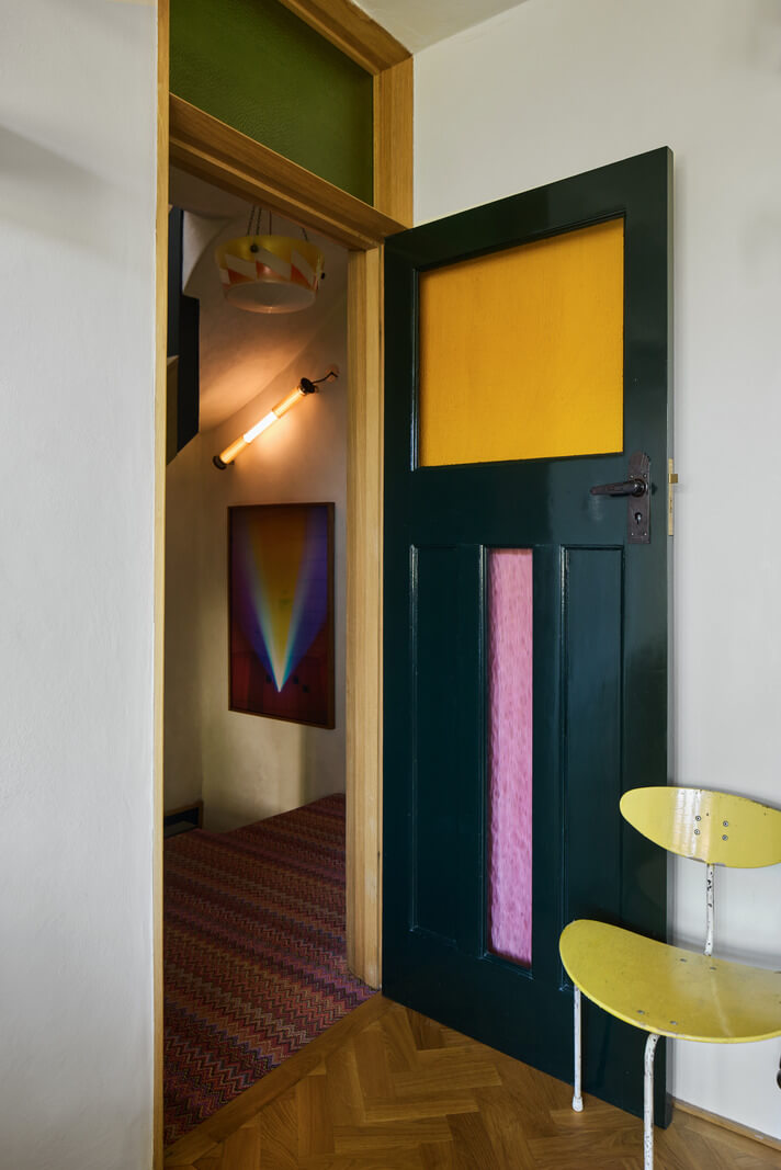 Stained Glass Doors and Terrazzo in a London Home 14 colorful glass bedroom door