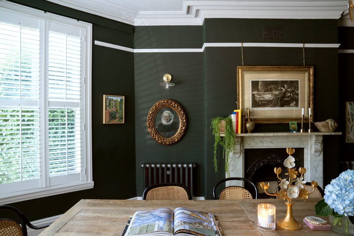 A Beautiful Edwardian House with Period Features 7 dining room deep blue walls fireplace nordroom