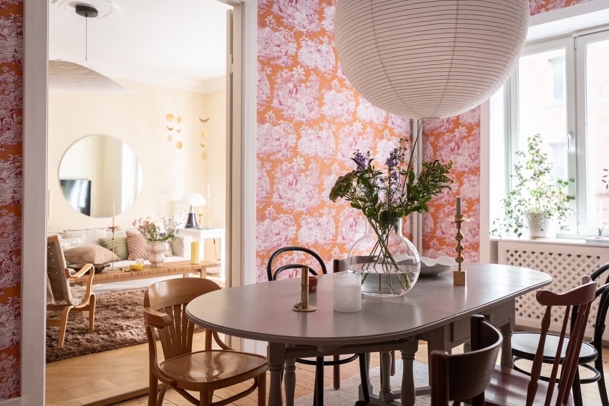 A Scandinavian Apartment with a Pale Yellow Living Room 12 dining room wallpaper