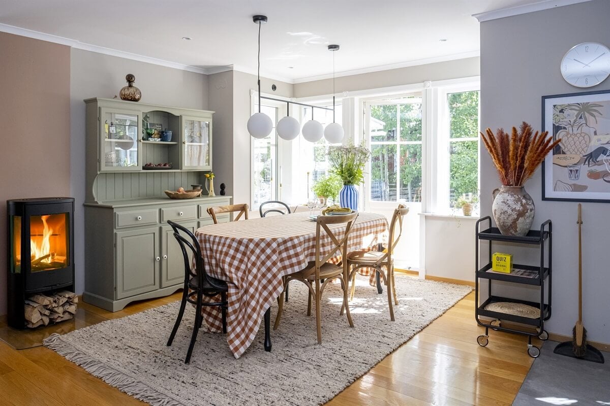 A White Swedish Villa with a Veranda and a Swimming Pool 7 dining space
