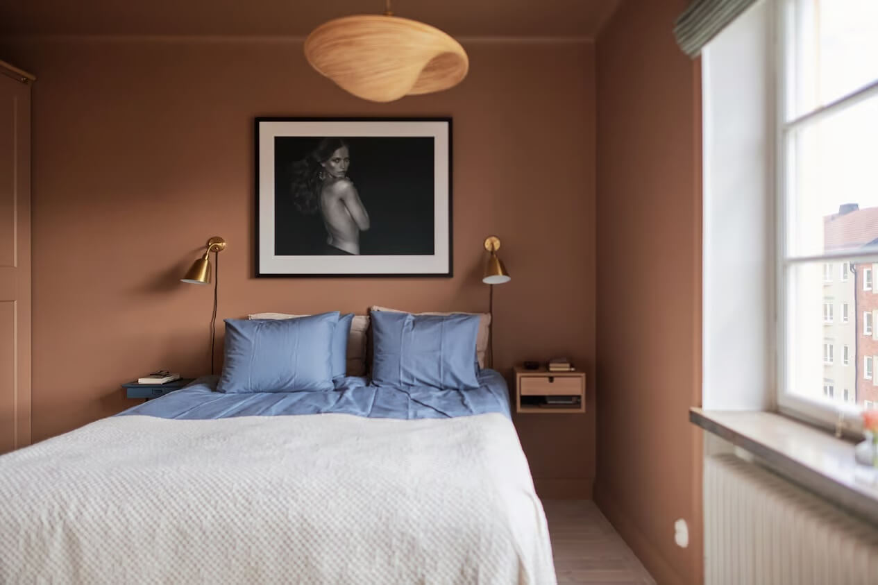 Warm Color-Drenched Rooms in a Swedish Apartment 17 earthy pink bedroom