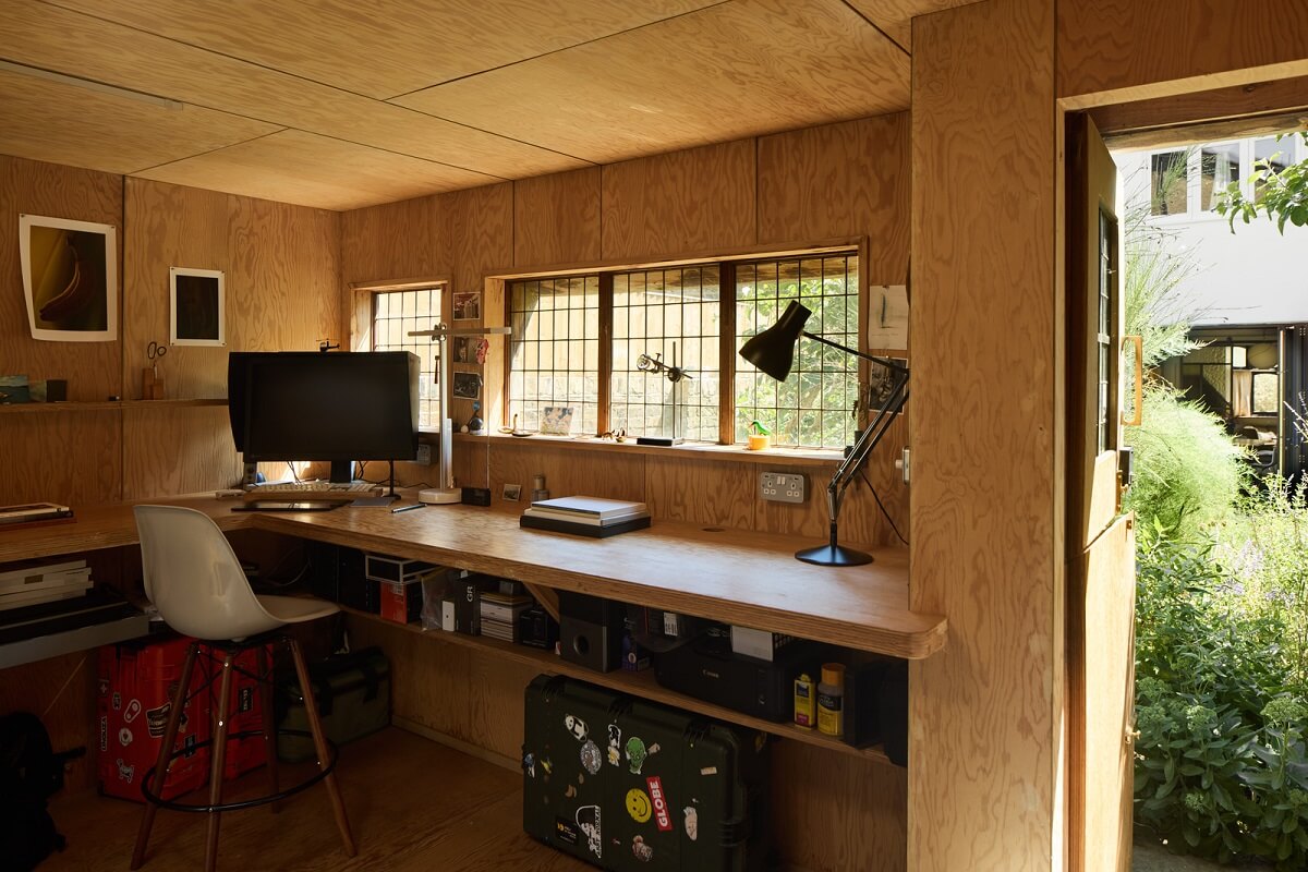 Stained Glass Doors and Terrazzo in a London Home 22 garden shed home office nordroom