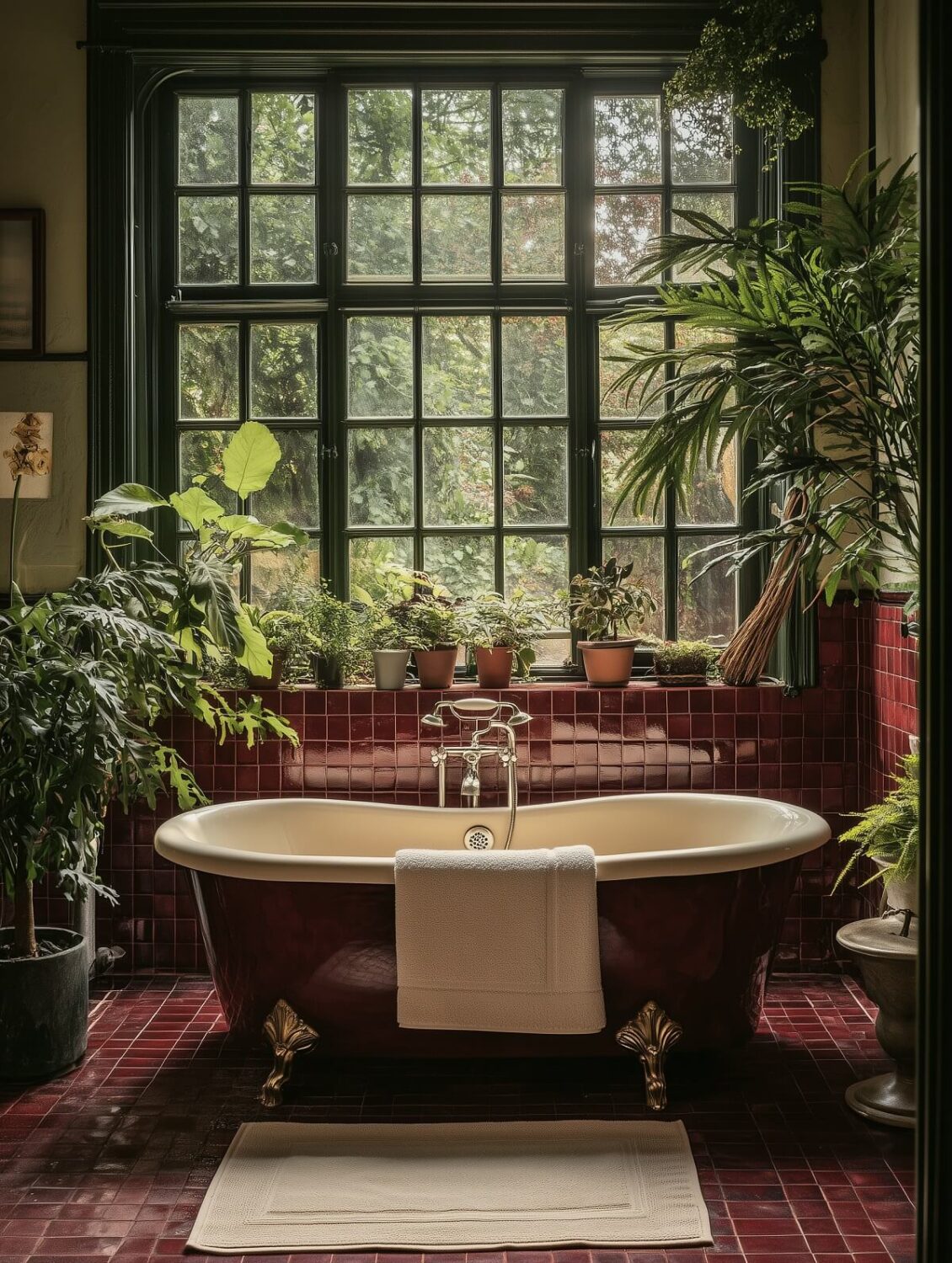 Best of 2024: Bathrooms 29 green and red bathroom with clawfoot bath and plants nordroom 1 Best of 2024: Bathrooms