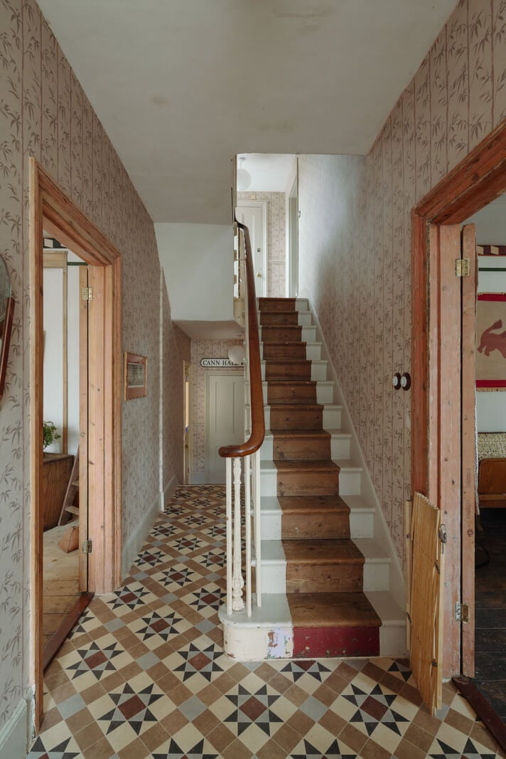 Pared Back Interiors in an English Home in Kent 11 hallway patterned floor nordroom