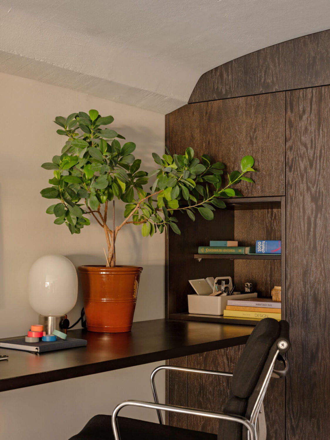 A Monochrome Loft with High Ceilings and Art 37 home office scandi loft vaulted ceiling