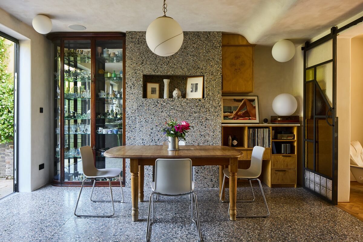 Stained Glass Doors and Terrazzo in a London Home 3 italian terrazzo floor and feature wall nordroom