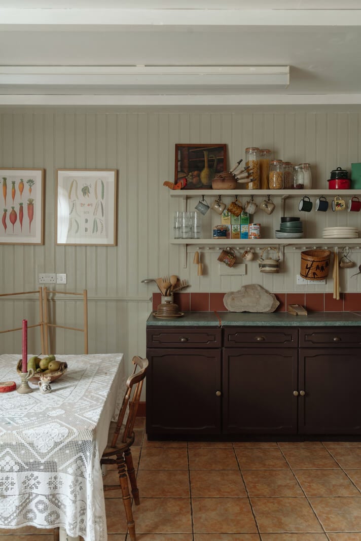 Pared Back Interiors in an English Home in Kent 15 kitchen dark shaker style cabinets and shelves