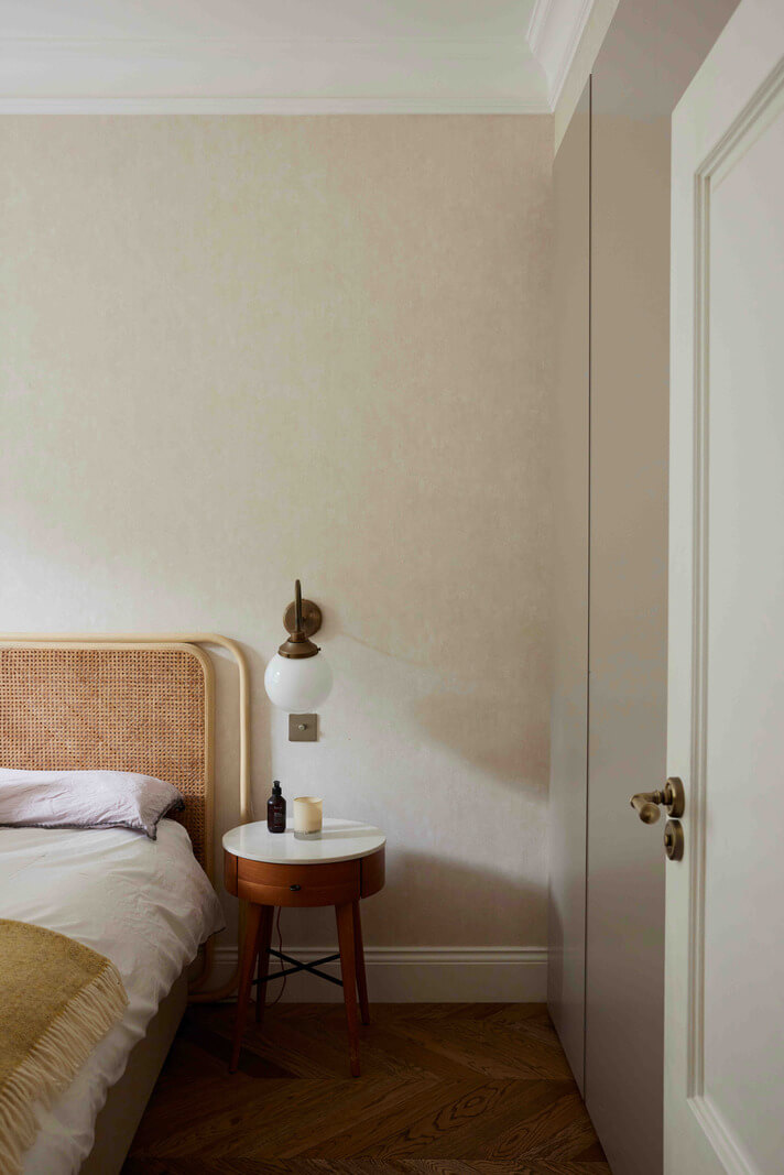 An Apartment with Rich Colors and Modern Design in a Victorian Mansion 12 light gray bedroom